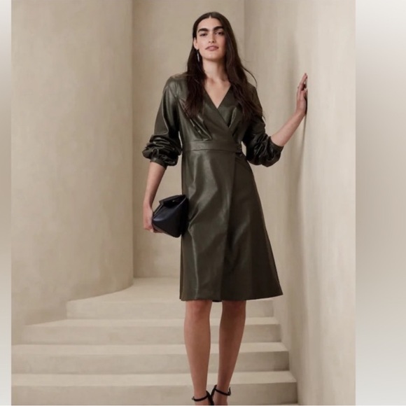 Banana Republic Dresses & Skirts - Banana Republic Olive Vegan Leather Wrap Dress